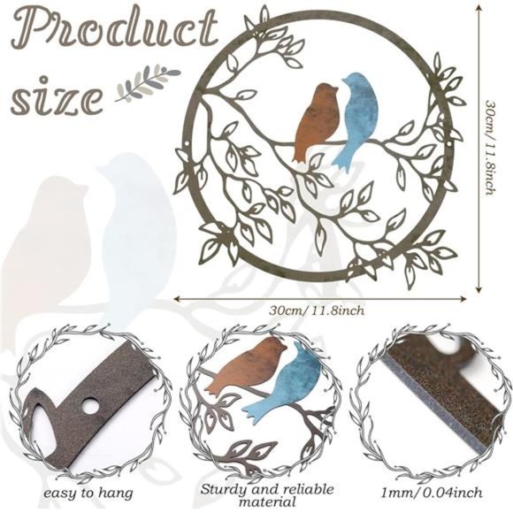 Metal Wall Art Bird on Tree Branch Bird Wall Silhouette Bird Wall Art Decor - Picture 3 of 6